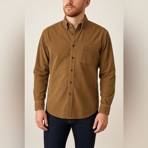 Roundtree & Yorke Men’s Corduroy Shirt Brown Long Sleeve Button Down